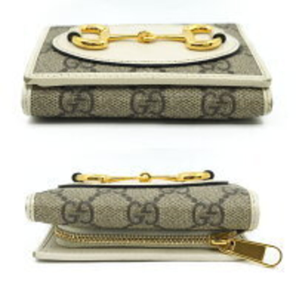 Gucci 1955 trim beige GG canvas Supreme wallet Horsebit white leather